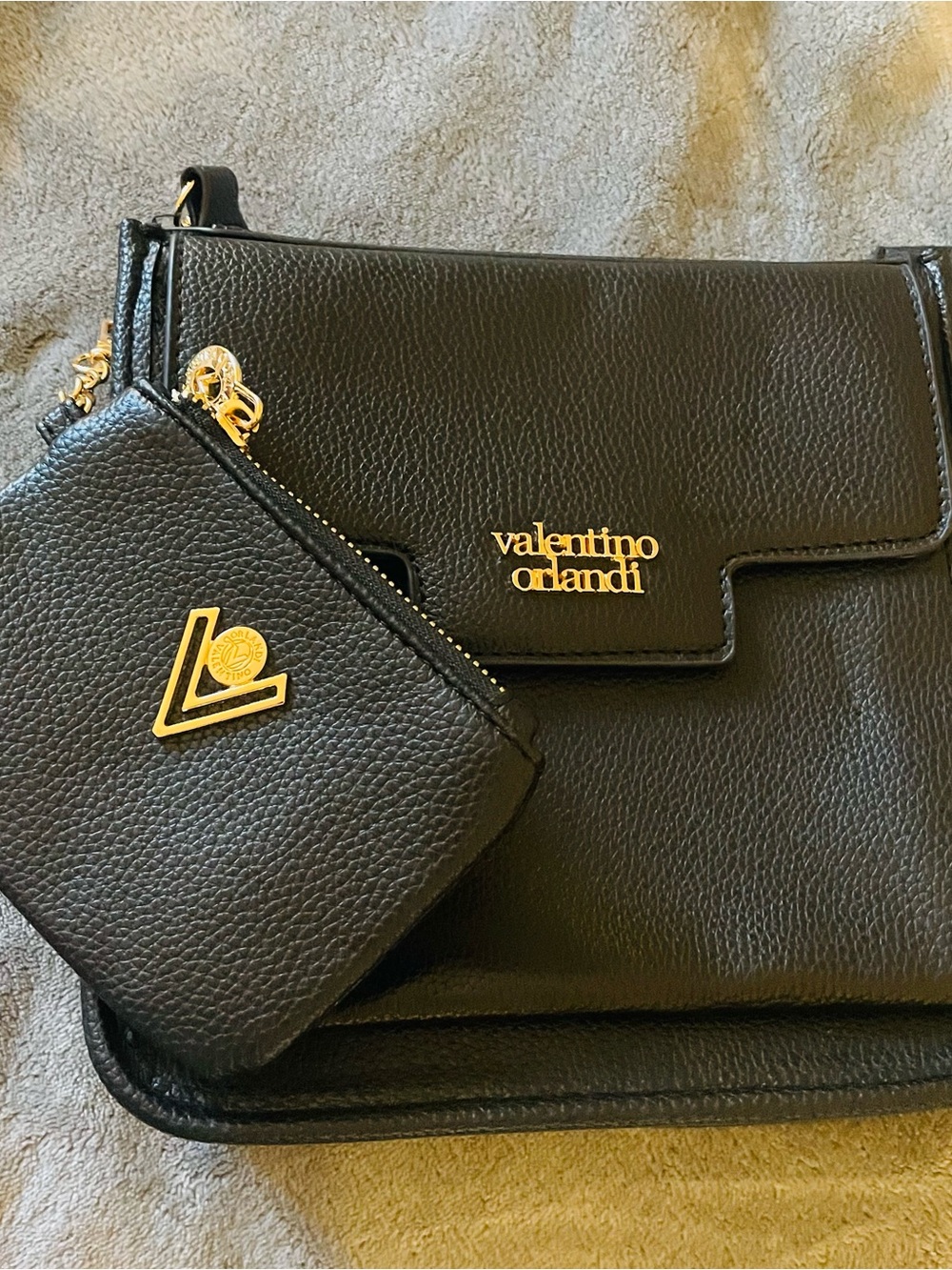 Valentino Orlandi Black Leather Crossbody with Branded Yellow Strap - Picture 2 of 3